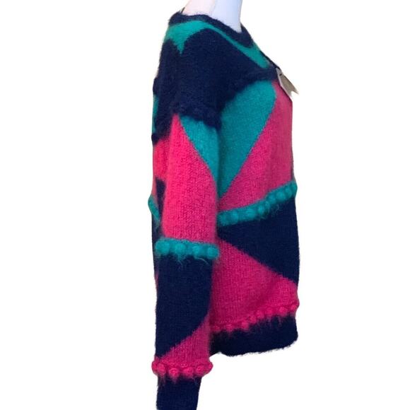 Handknits of New Zealand vintage mohair sweater, 3D, cozy, small, bright, NWT - Picture 2 of 9